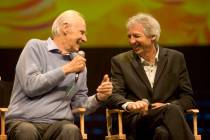 FILE--Sir George Martin (left), music director for Cirque du Soleil's LOVE, and Gilles Ste-Croi ...