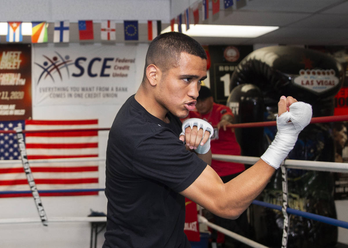 Gabe Flores Jr. works out at Capetillo & TM Boxing on Saturday, June 13, 2020, in Las Vegas ...