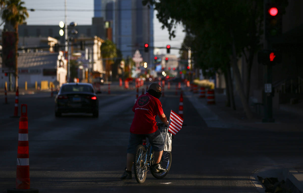 People participate in a Black Lives Matter protest along Las Vegas Boulevard on Wednesday, June ...