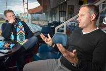 Las Vegas Lights FC owner Brett Lashbrook, left, and head coach Eric Wynalda are shown during a ...