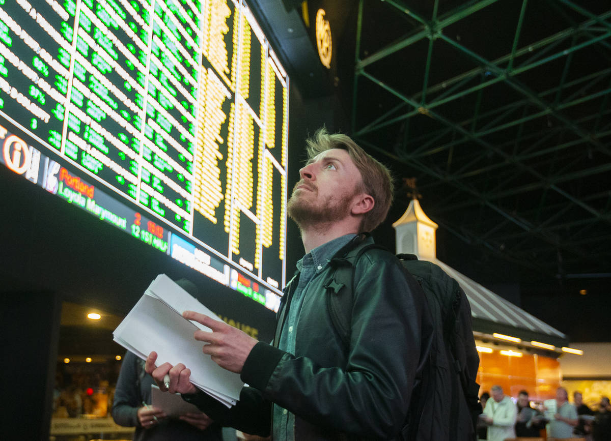 Professional sports bettor Rufus Peabody is shown at the Westgate sportsbook Thursday, Jan. 23, ...