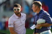 Kyle Stanley is consoled by John Rollins, right, after making a triple bogey on the 18th hole ...