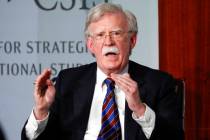 FILE - In this Sept. 30, 2019, file photo, former national security adviser John Bolton gesture ...