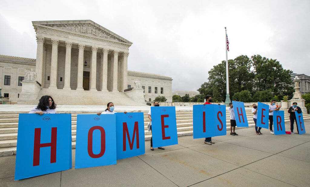 Deferred Action for Childhood Arrivals (DACA) students gather in front of the Supreme Court on ...