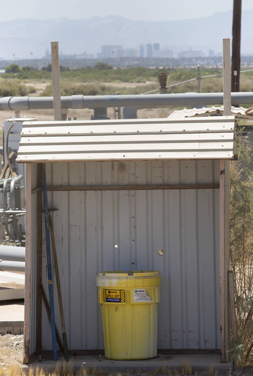 A spill kit is seen at an intercept well at a remediation site in Henderson on Monday, June 22, ...