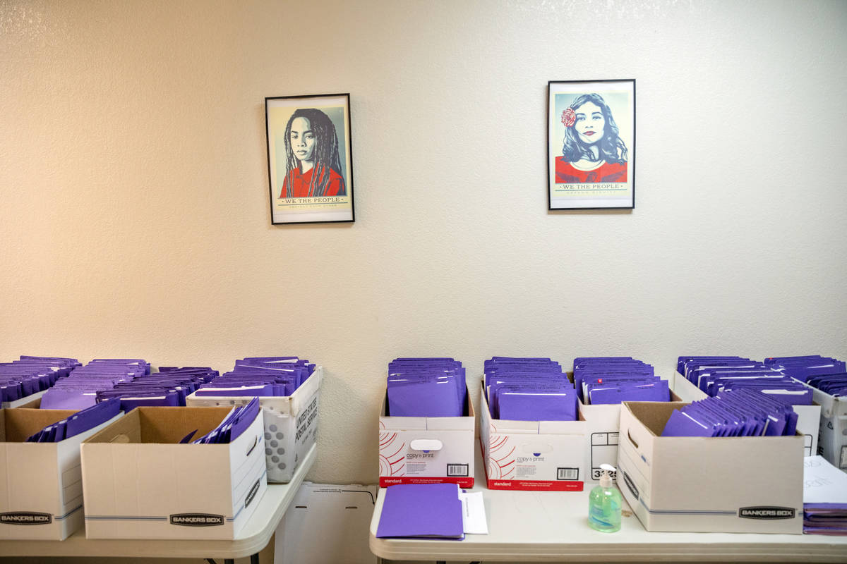 Hundreds of DACA renewal folders are seen at the Immigrant Home Foundation office located in th ...