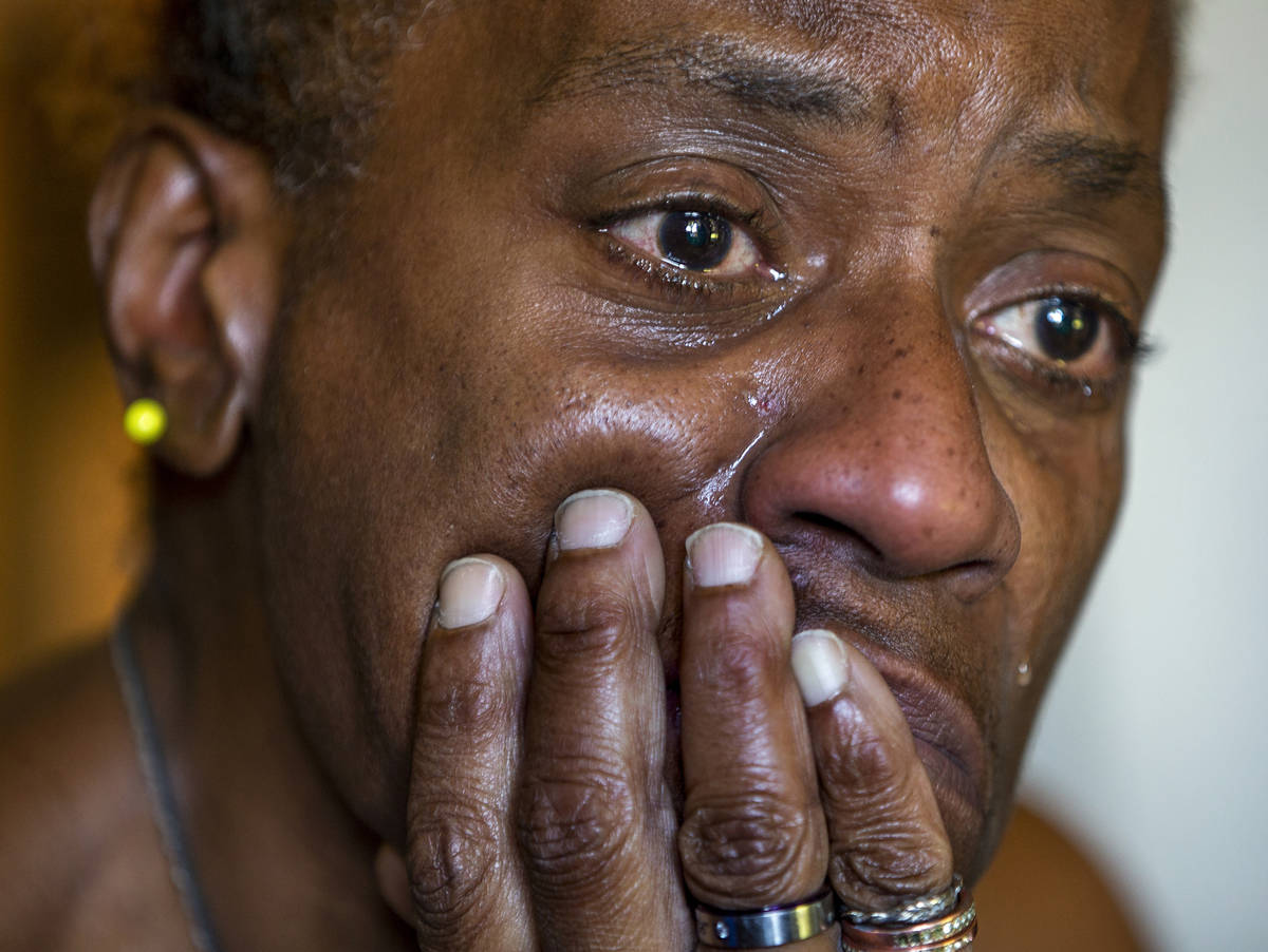 Helen Clark cries on Friday, June 19, 2020, in Las Vegas while contemplating the events since s ...