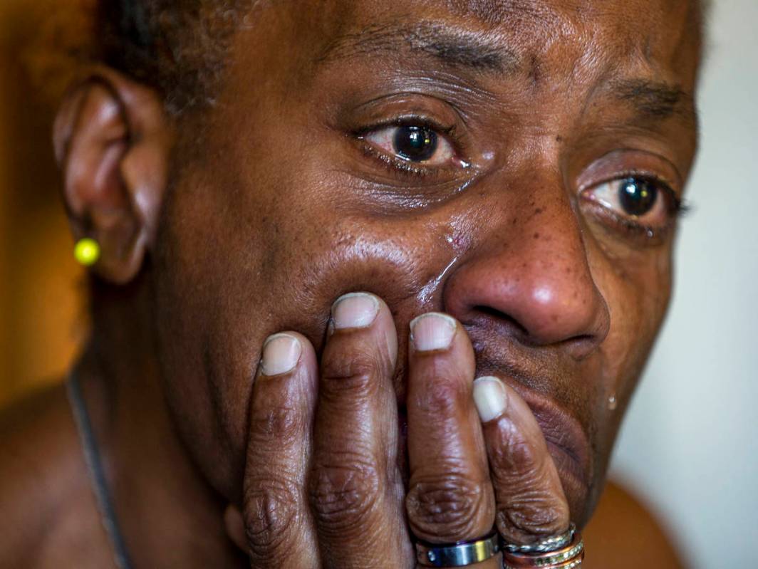 Helen Clark cries on Friday, June 19, 2020, in Las Vegas while contemplating the events since s ...