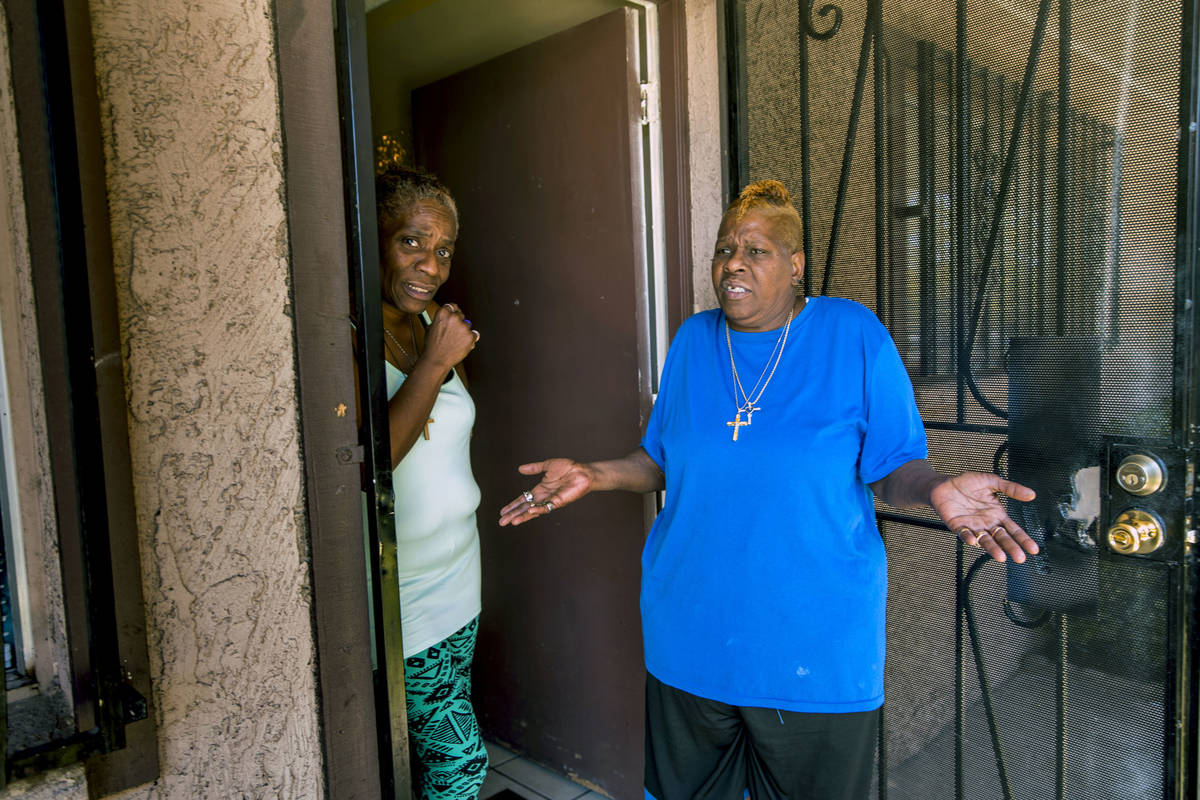 Helen Clark, left, and her wife, Audrey Palmer, talk on Friday, June 19, 2020, in Las Vegas abo ...