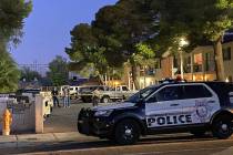 Las Vegas police on the scene early on Thursday, May 28, 2020, after a homicide was reported la ...