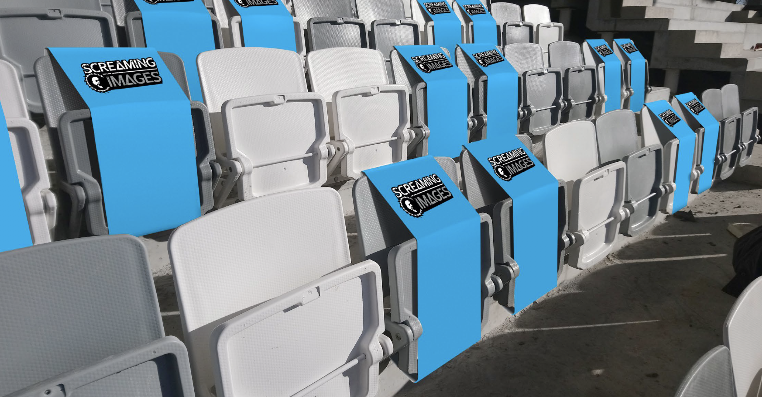 Rendering of what vinyl seat covers would look like to promote social distancing protocols at a ...