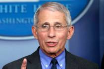 FILE - In this April 7, 2020, file photo, Dr. Anthony Fauci, director of the National Institute ...