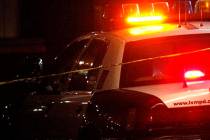 JESSICA EBELHAR/LAS VEGAS REVIEW-JOURNAL Las Vegas police are seen at the scene of an officer-i ...