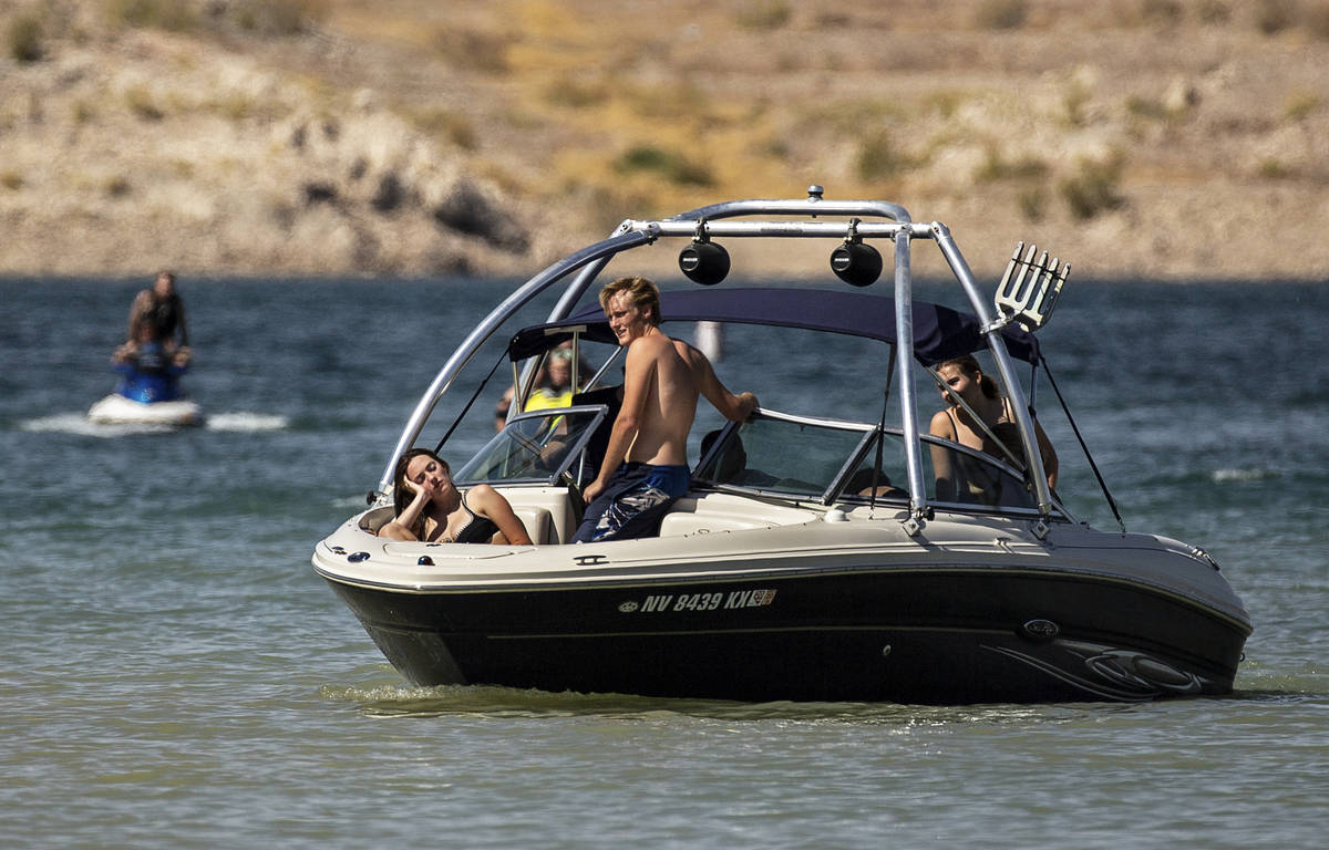 People enjoy boating at Lake Mead on Saturday, June 20, 2020, in Boulder City. Nevada is one of ...