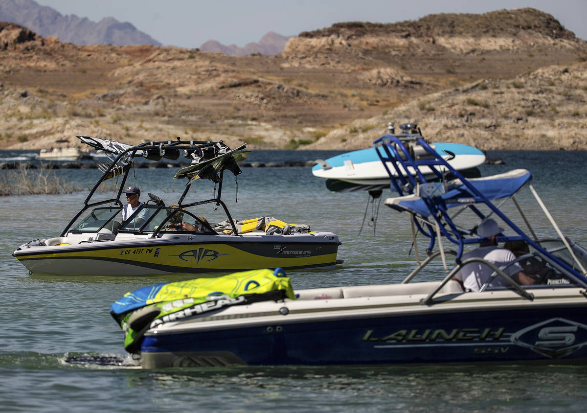 People enjoy boating at Lake Mead on Saturday, June 20, 2020, in Boulder City. Nevada is one of ...