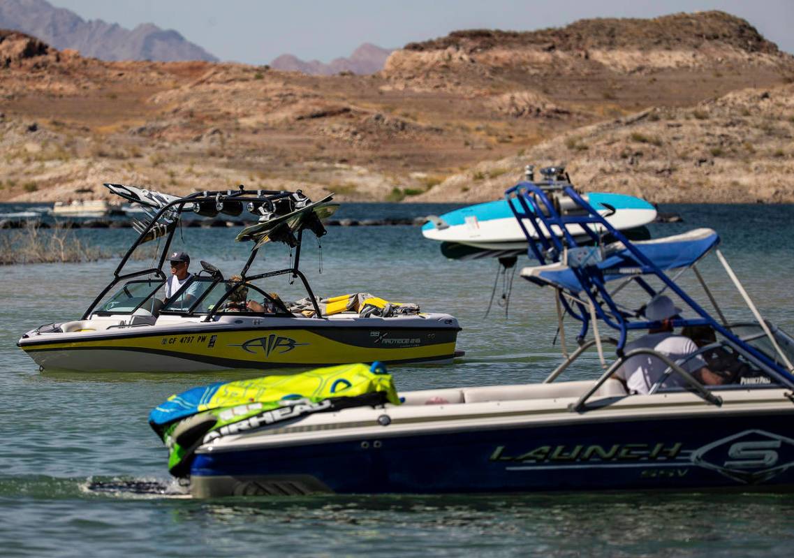 People enjoy boating at Lake Mead on Saturday, June 20, 2020, in Boulder City. Nevada is one of ...