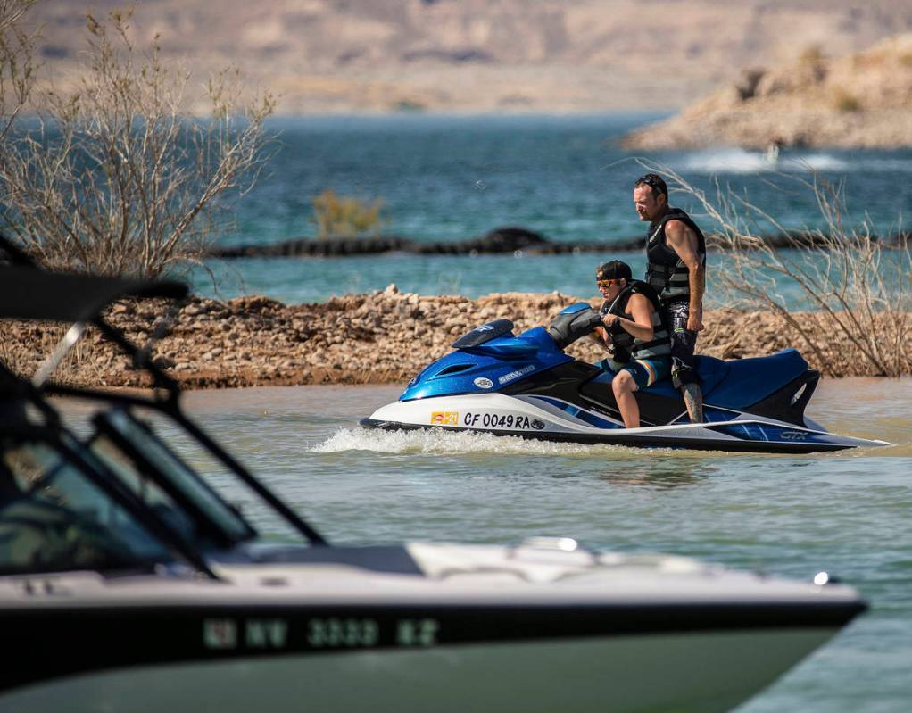 People enjoy jet skiing and boating at Lake Mead on Saturday, June 20, 2020, in Boulder City. N ...