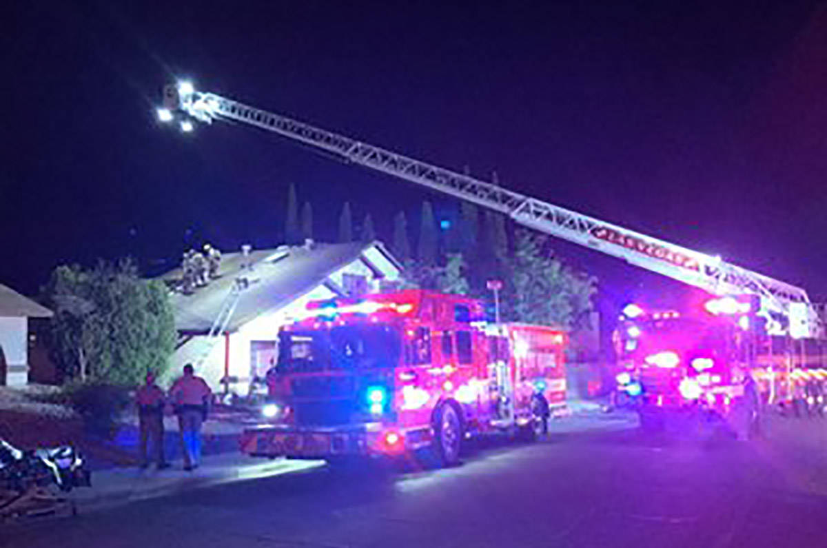 Las Vegas fire crews respond to a house fire at 5116 Arbor Way on Friday, June 19, 2020. (Las V ...