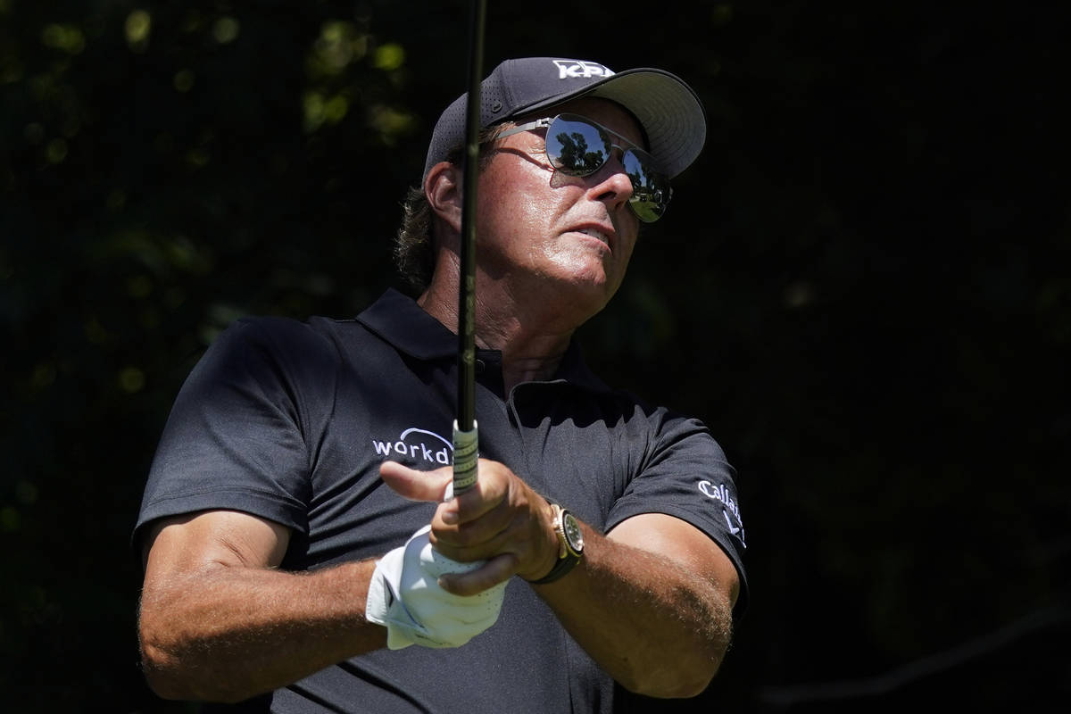 Phil Mickelson on the sixth tee during the second round of the Charles Schwab Challenge golf to ...