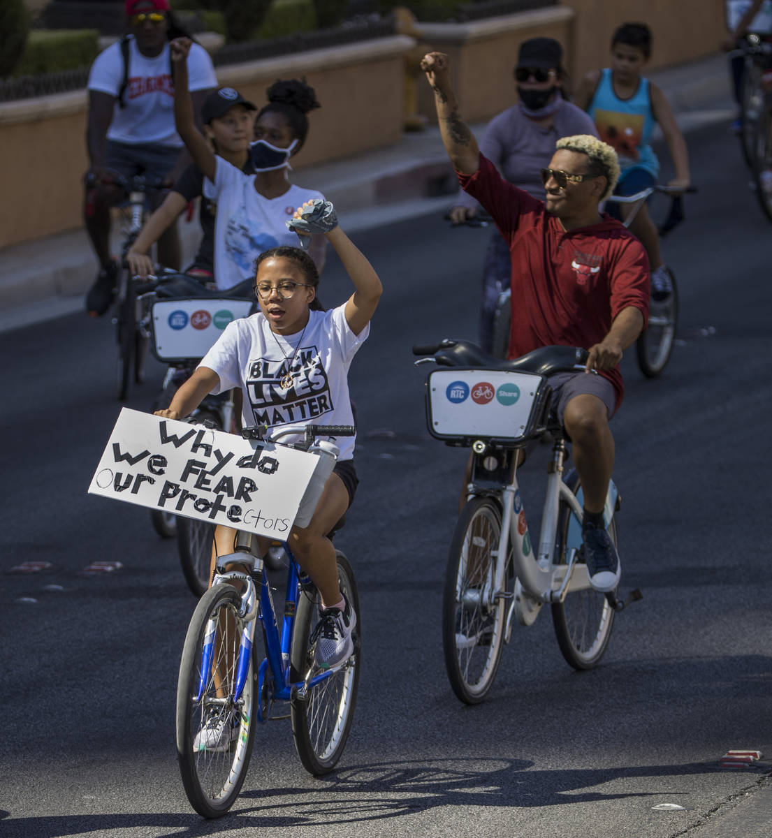 Bicyclists ride down Strip in support of Black Lives Matter