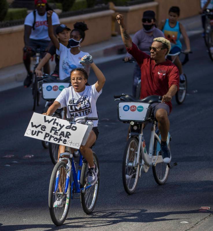 Bicyclists ride down Strip in support of Black Lives Matter