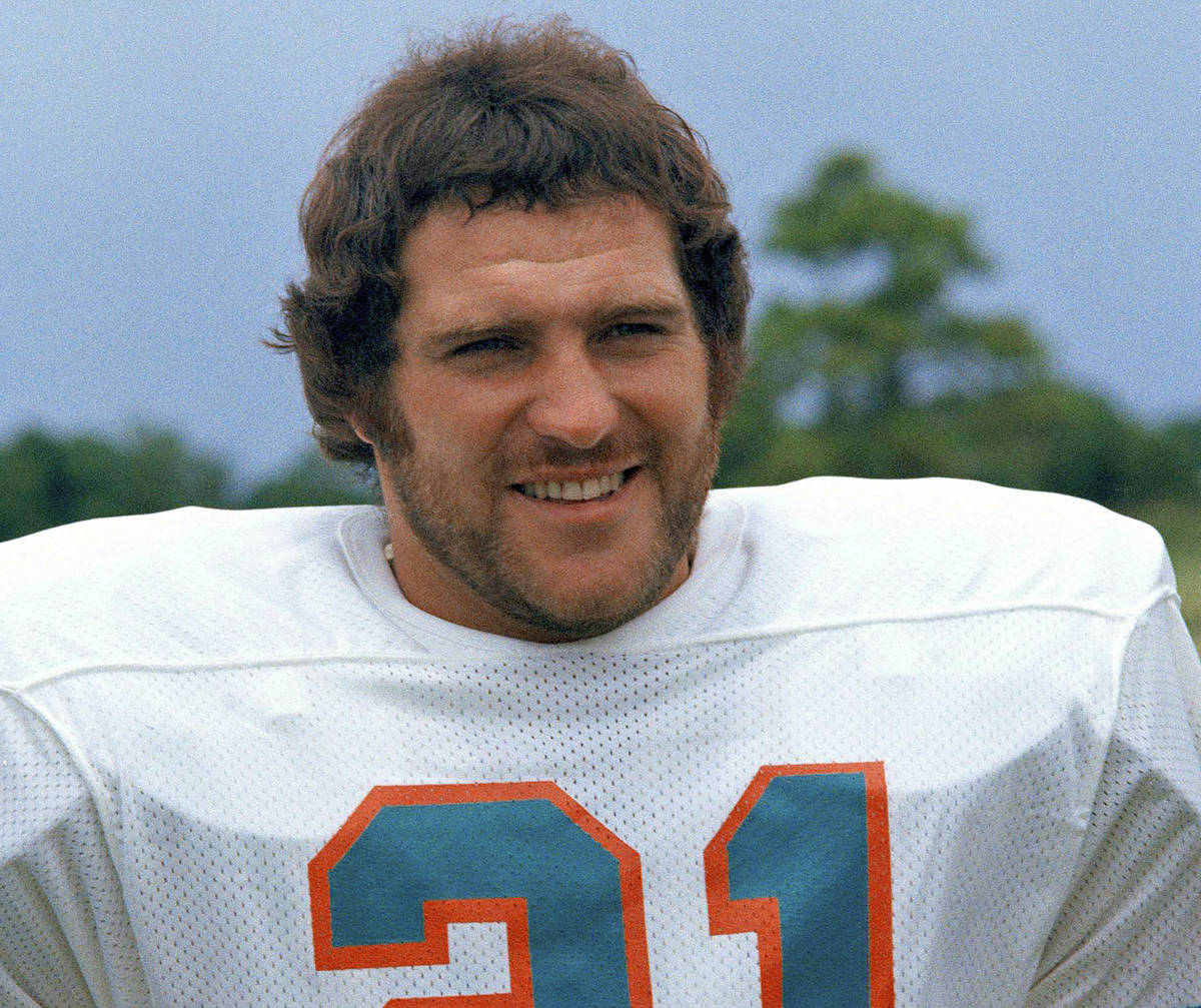 FILE - In this 1973 file photo, Miami Dolphins running back Jim Kiick poses for a photo. Former ...