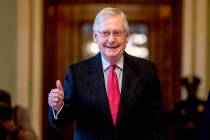 FILE - In this March 25, 2020, file photo, Senate Majority Leader Mitch McConnell, R-Ky. gives ...