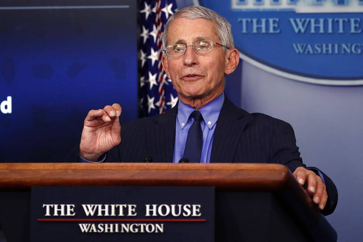 FILE - In this April 17, 2020, file photo, Dr. Anthony Fauci, director of the National Institut ...