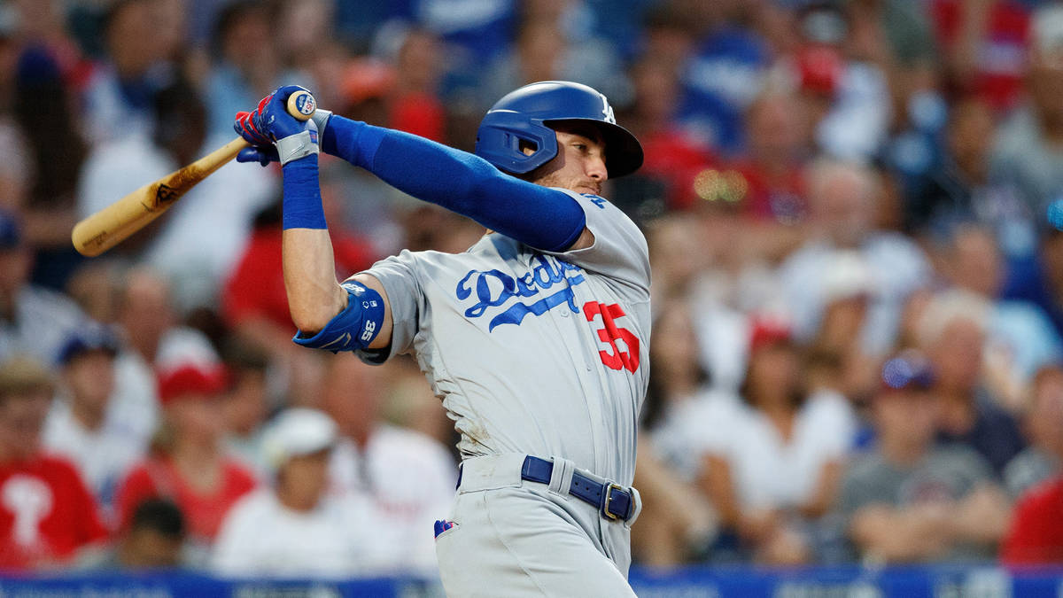 Los Angeles Dodgers' Cody Bellinger bats during a baseball game against the Philadelphia Philli ...