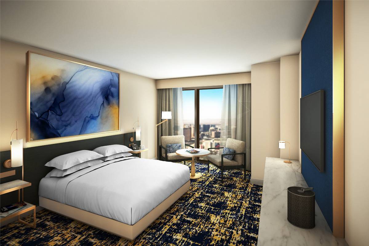 A rendering of a Hilton guest room at Resorts World. (Courtesy, Resorts World)