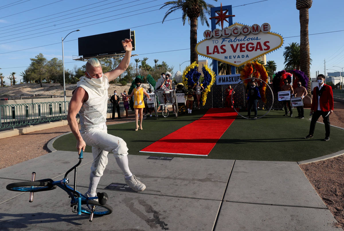 BMX rider Blake Hicks "walks" the red carpet at the Welcome to Fabulous Las Vegas sig ...