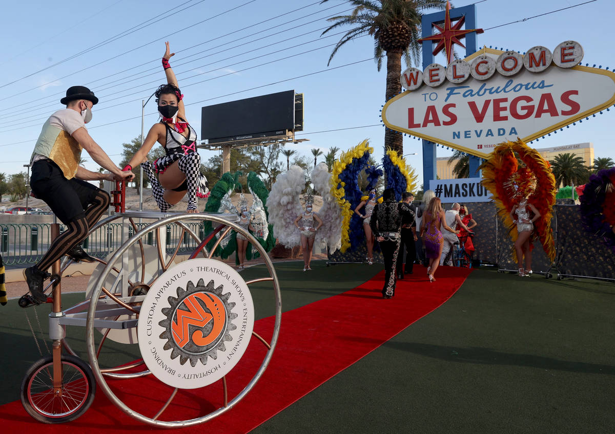 Cirque Mechanics Trike Rover "walks" the red carpet at the Welcome to Fabulous Las Ve ...