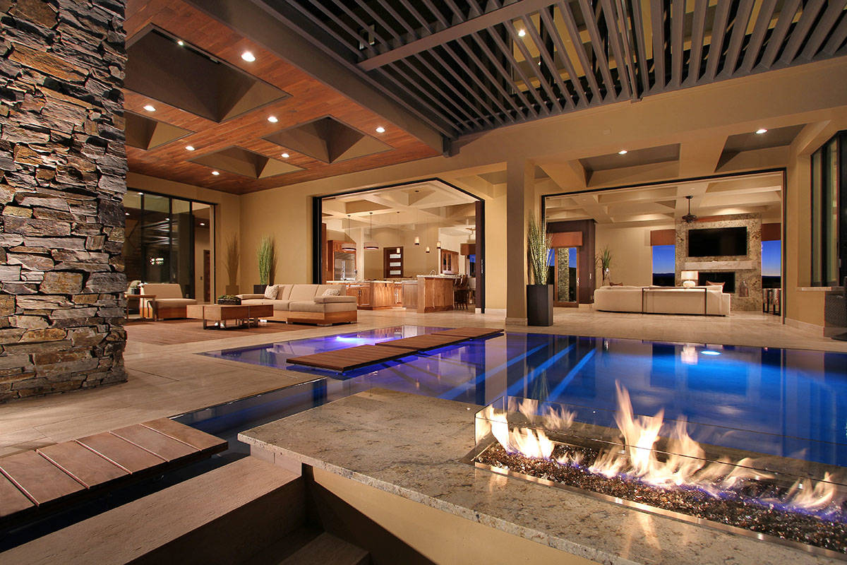 pool in living room mansion