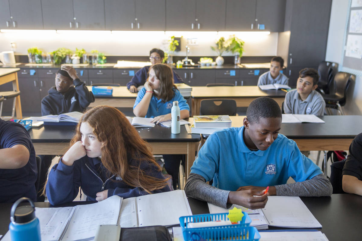 Ninth grade biology students in class at Pinecrest Academy, Nevada's newest campus in Henderson ...