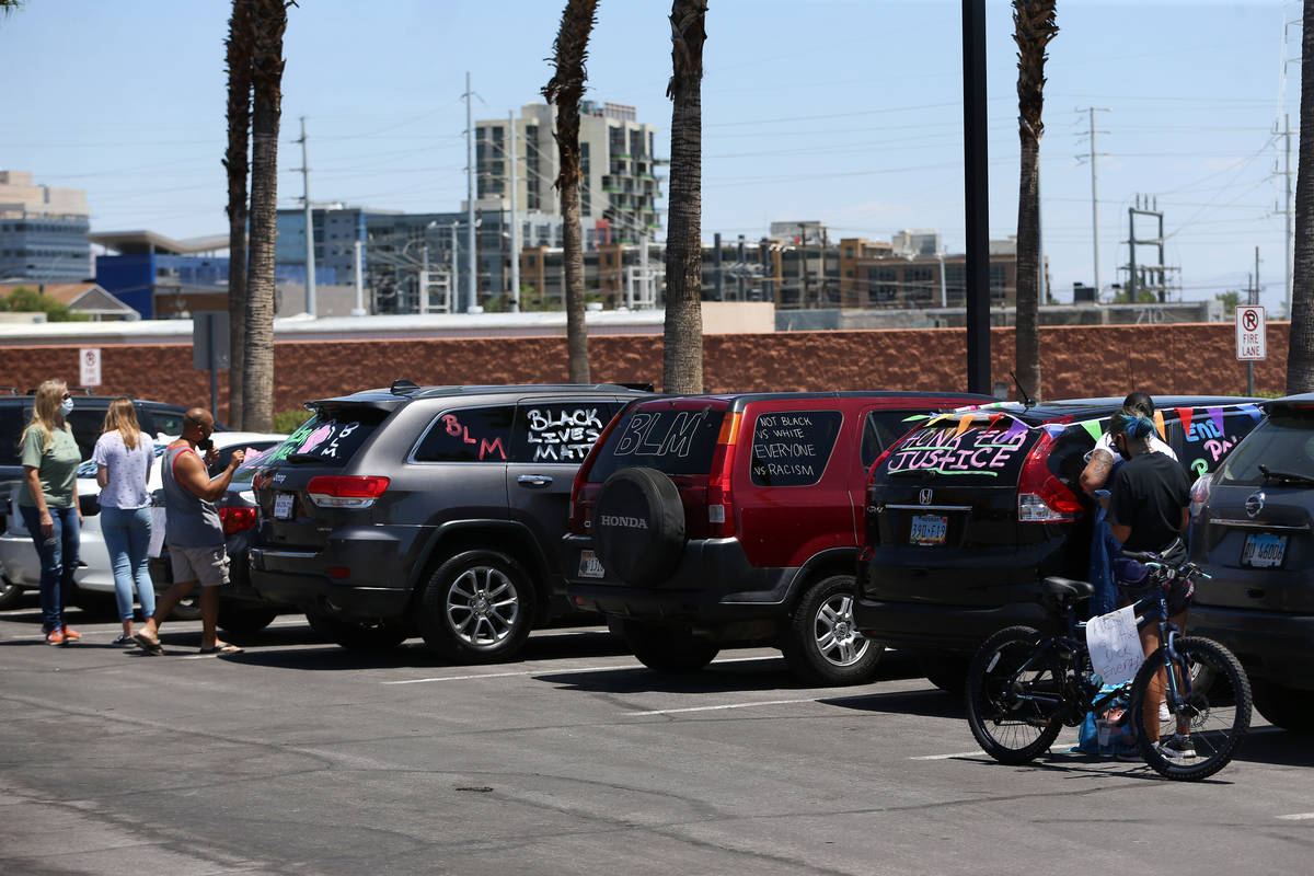 People get ready for a Black Lives Matter parade at the Clark County Government Center in Las V ...