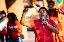 State Sen. Dallas Harris speaks before a silent solidarity march in support of Black Lives Matt ...