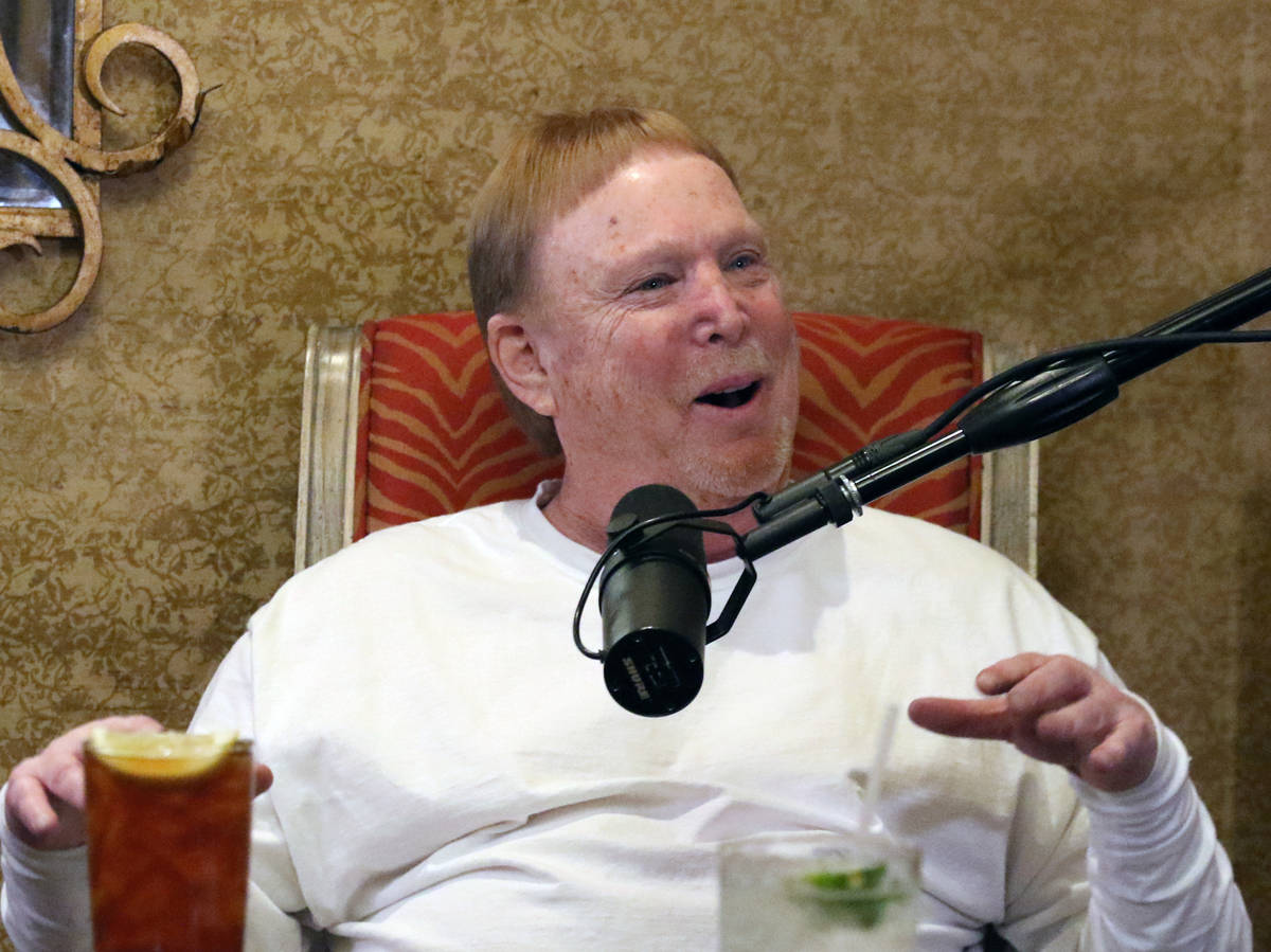 The Las Vegas Raiders owner Mark Davis speaks during his podcast with John Katsilometes on Mond ...