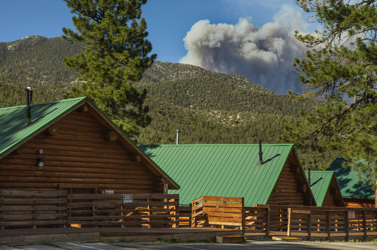 The Mahogany Fire on Mount Charleston grows as winds remain high as seen from the Mount Charles ...