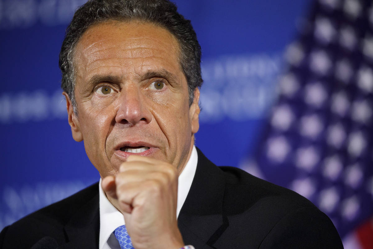 In this May 27, 2020, file photo, New York Gov. Andrew Cuomo speaks during a news conference at ...