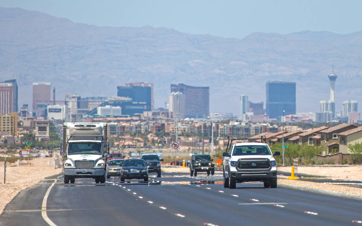 Traffic is shown on South Las Vegas Boulevard in June 2018 in Las Vegas. The Las Vegas Valley e ...