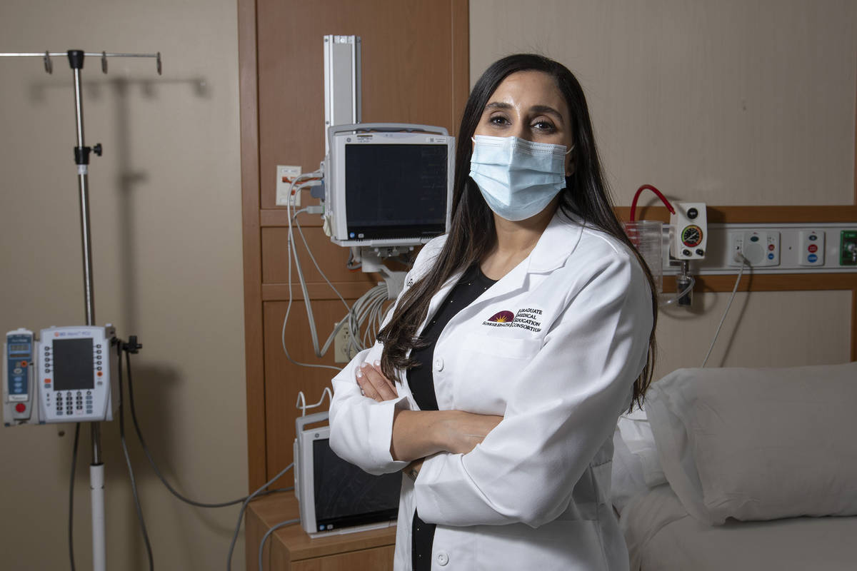 Dr. Erene Abdelmeseeh stands for a portrait in a patient room at Mountain View Hospital, where ...