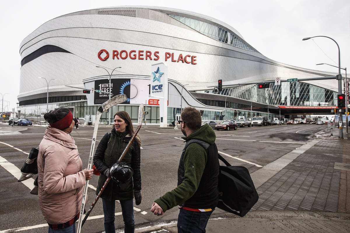 Rogers Place in Edmonton, Alberta. March 12, 2020. (Jason Franson/The Canadian Press via AP, File)