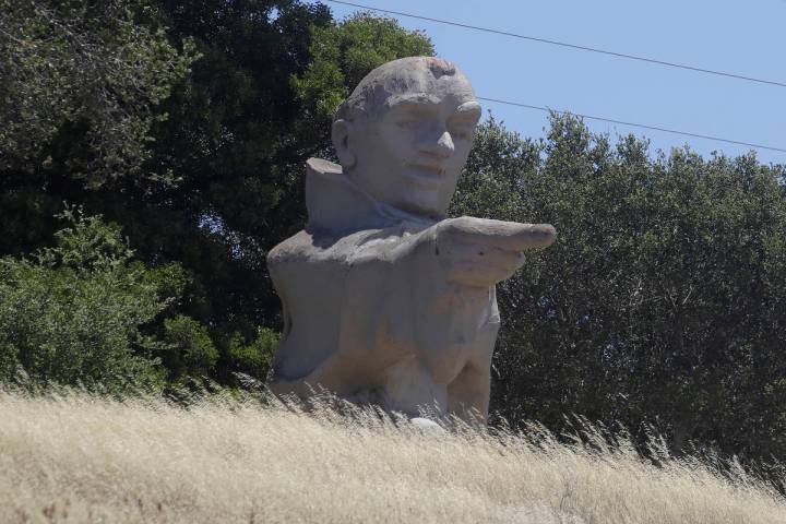 The Junipero Serra statue is shown in Hillsborough, Calif., Thursday, June 25, 2020. (AP Photo/ ...