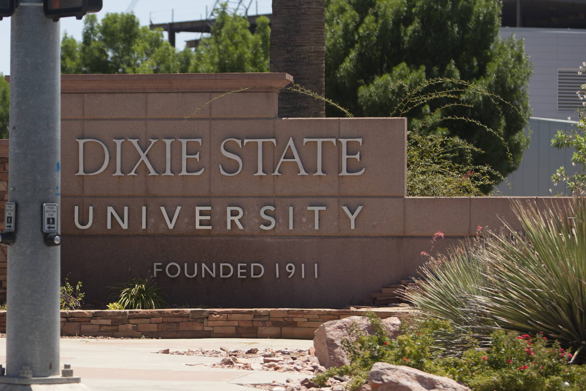 A sign stands at Dixie State University on Tuesday, June 30, 2020, in St. George, Utah. After y ...