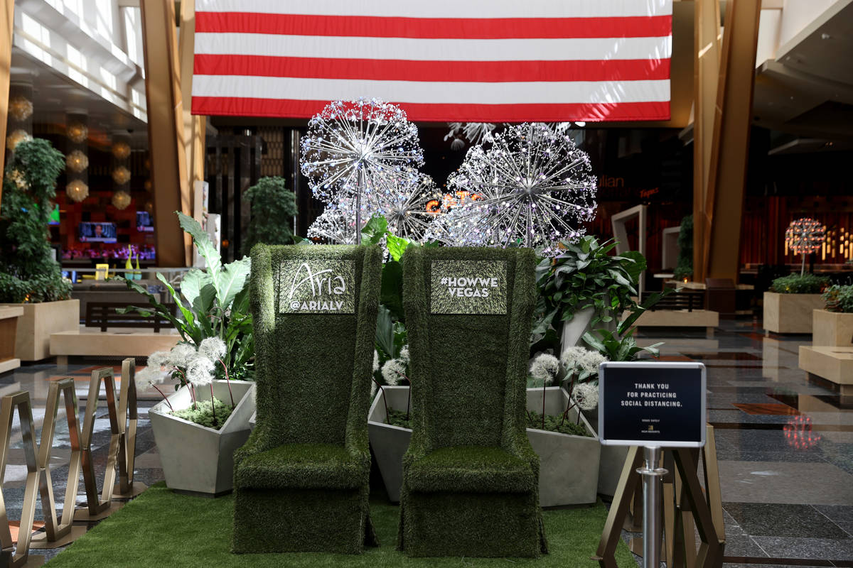 The summer lobby display ”Dandelion Forest” at Aria on the Strip in Las Vegas before reopen ...