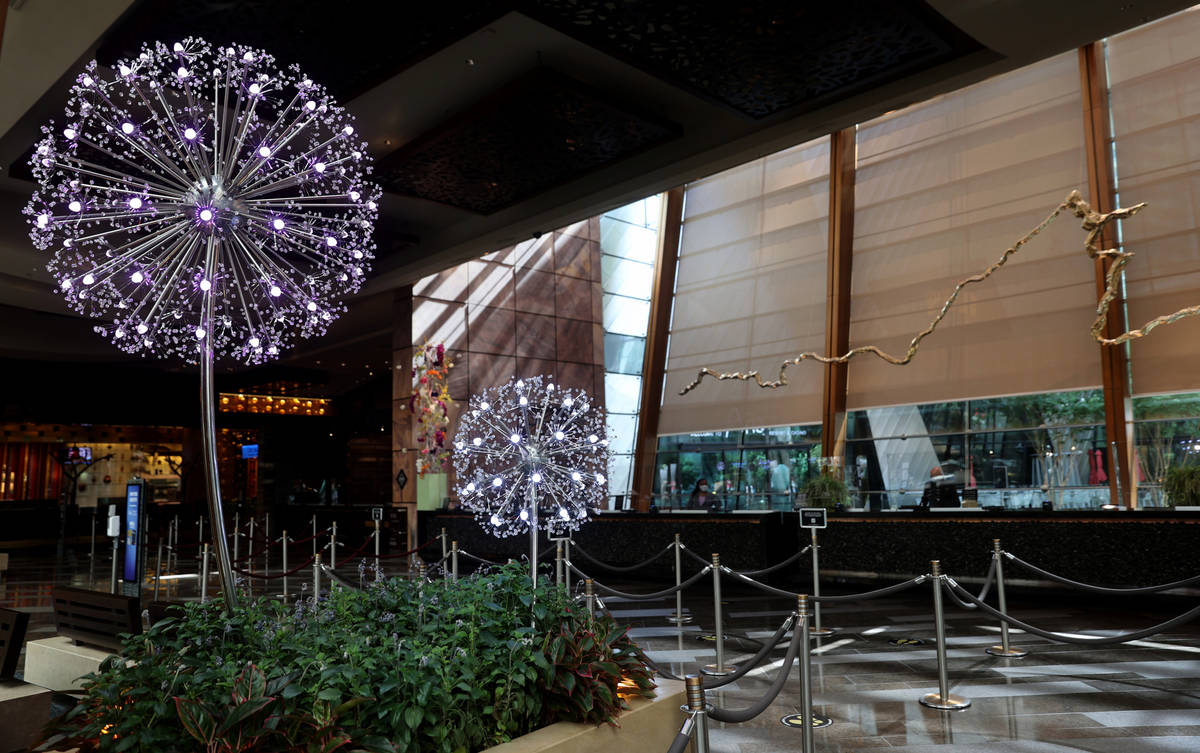 The summer lobby display ”Dandelion Forest” at Aria on the Strip in Las Vegas before reopen ...