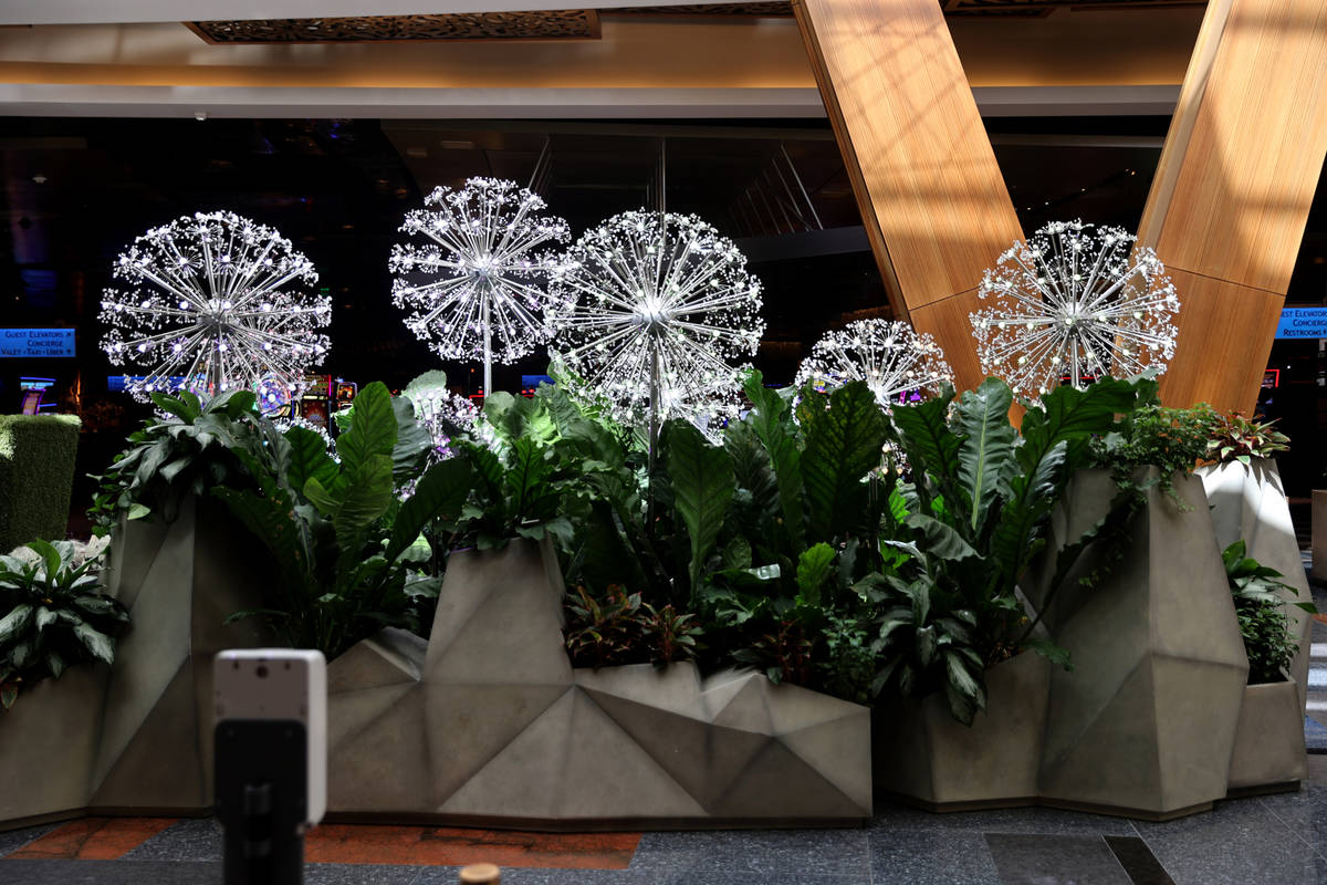 The summer lobby display ”Dandelion Forest” at Aria on the Strip in Las Vegas before reopen ...