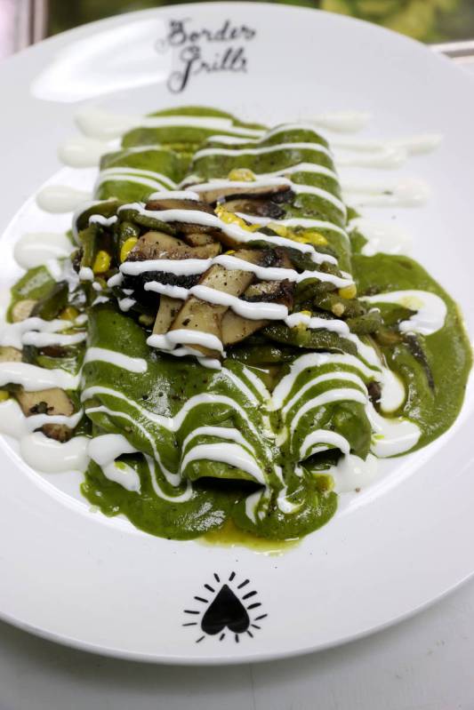 Chicken Poblano Enchiladas at Border Grill at Mandalay Bay on the Strip in Las Vegas upon reope ...