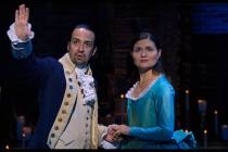 Lin-Manuel Miranda and Phillipa Soo star in "Hamilton," debuting July 3 on Disney+. (Disney+)