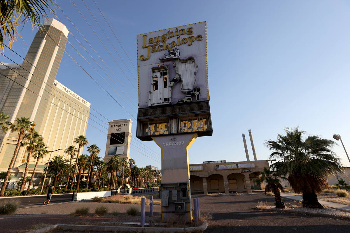 The boarded-up Laughing Jackalope tavern at 3969 Las Vegas Blvd. South, near Russell Road on th ...